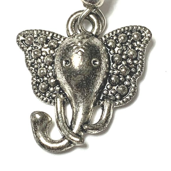 Elephant Head Earrings Silver Tone Big Ears Dangle Bali Style Good Luck Trunk Up - Picture 2 of 8
